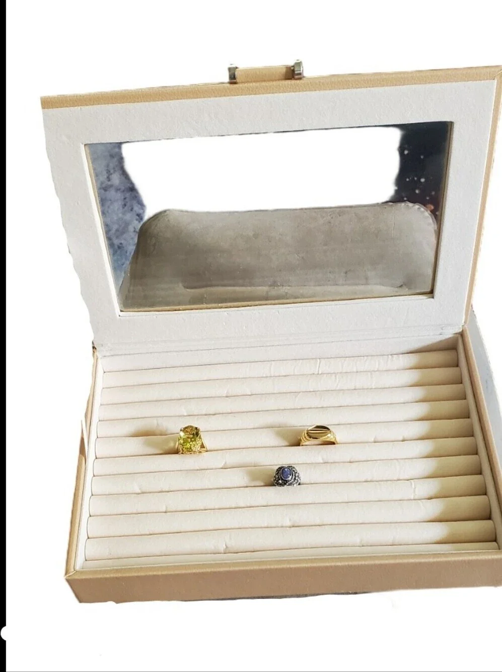 Faux Leather Ring Jewelry Organizer Display Case Cream